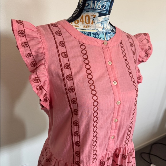 LOFT Pink Embroidered Ruffle Blouse - Picture 2 of 6
